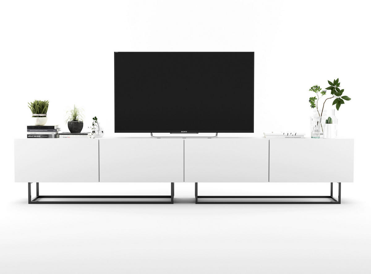 TV-LOWBOARD 2-er Set Enjoy Weiß Matt mit Metallrahmen 120 cm - Schwarz/Weiß, Holzwerkstoff/Metall (240/46/35cm) - Meble Lindner