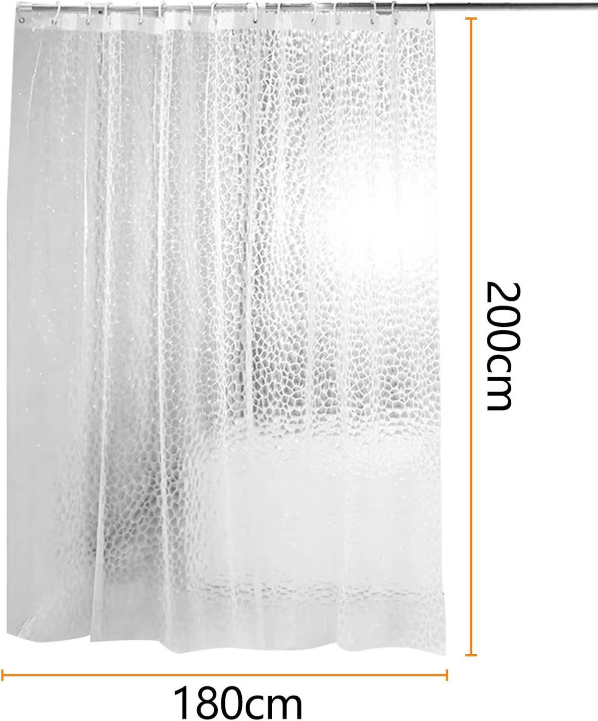 DUSCHVORHANG EVA 3D halbdurchsichtig schimmelresistent waschbar mit Haken für Badewanne Badezimmer - Transparent, Kunststoff (200/180cm) - MCBOSON
