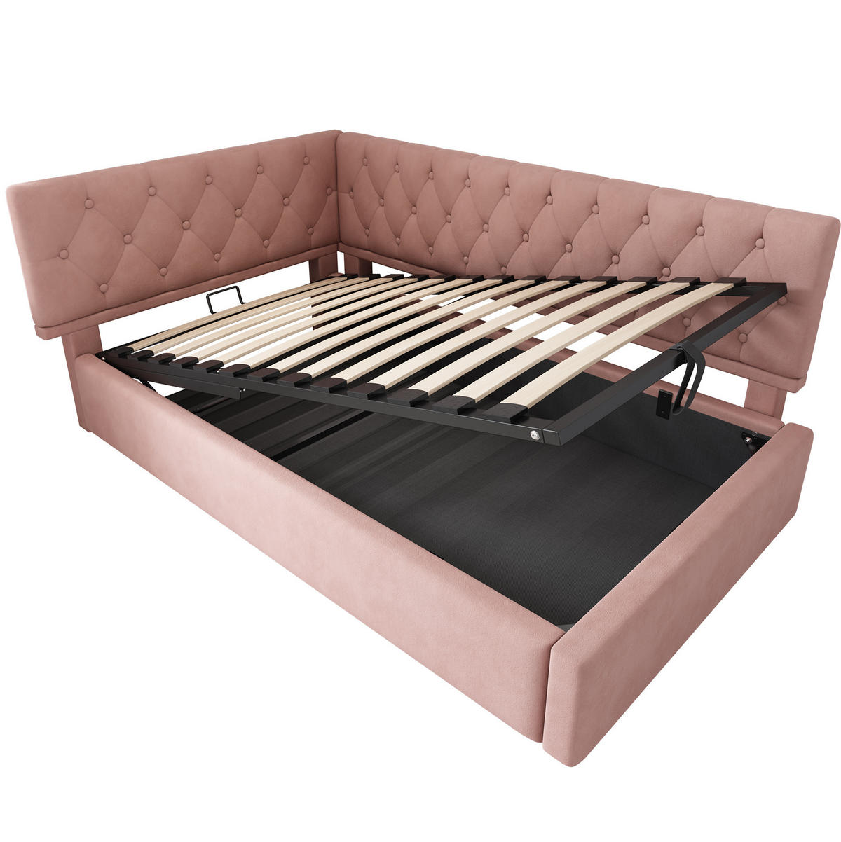 SAMT-POLSTERBETT 90/190 cm in Rosa mit Bettkasten und gepolstertem Kopfteil - Rosa, Textil (90/190cm) - BEAOK
