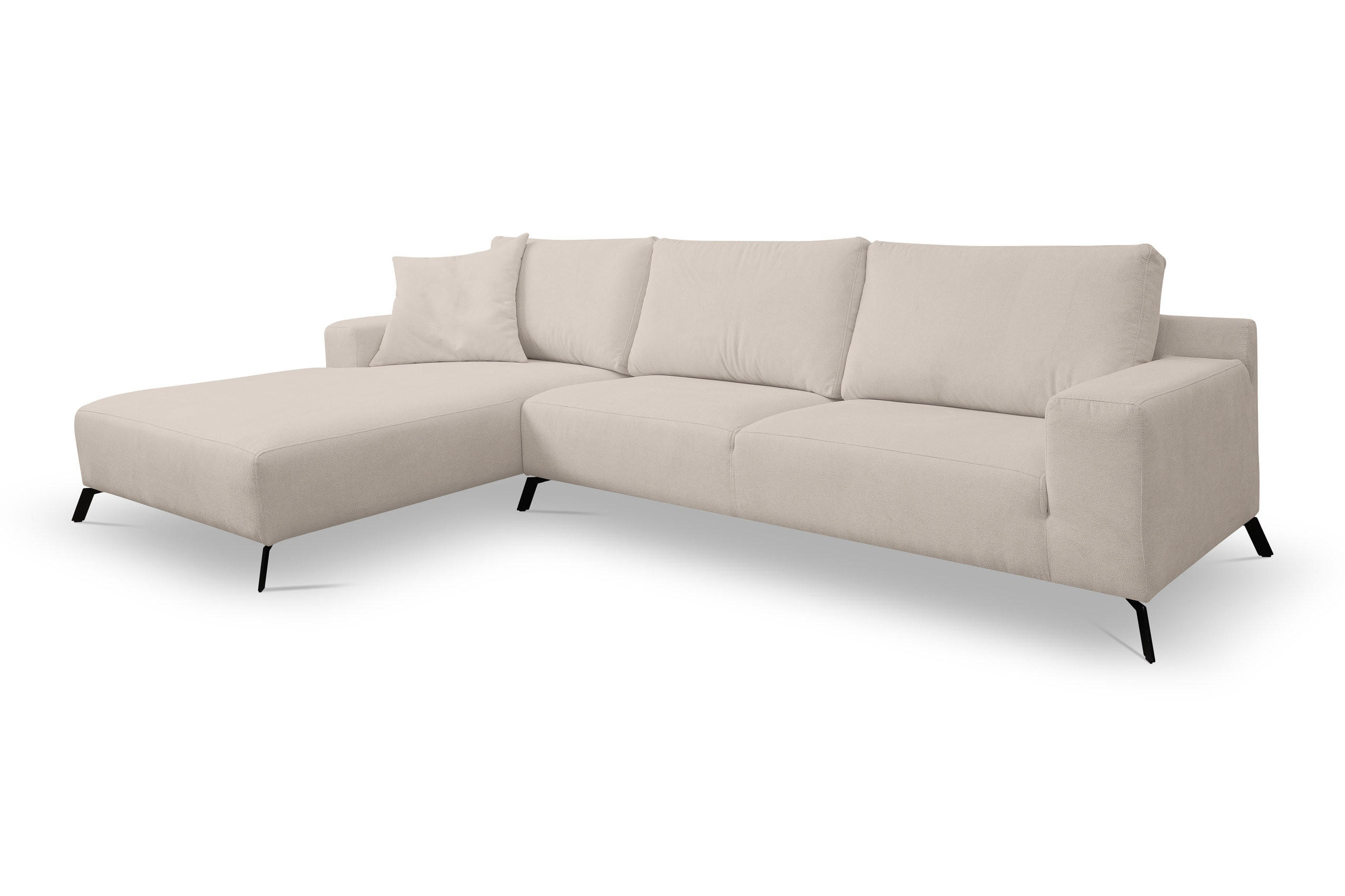 ECKSOFA Aspen in L-Form, Coach Farbe: Beige, Velourstoff, Ottomane Links - Beige, Textil (187/312cm) - VENASI MÖBEL