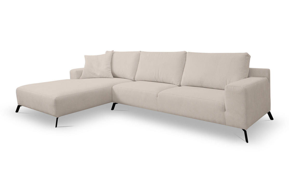 ECKSOFA Aspen in L-Form, Coach Farbe: Beige, Velourstoff, Ottomane Links - Beige, Textil (187/312cm) - VENASI MÖBEL