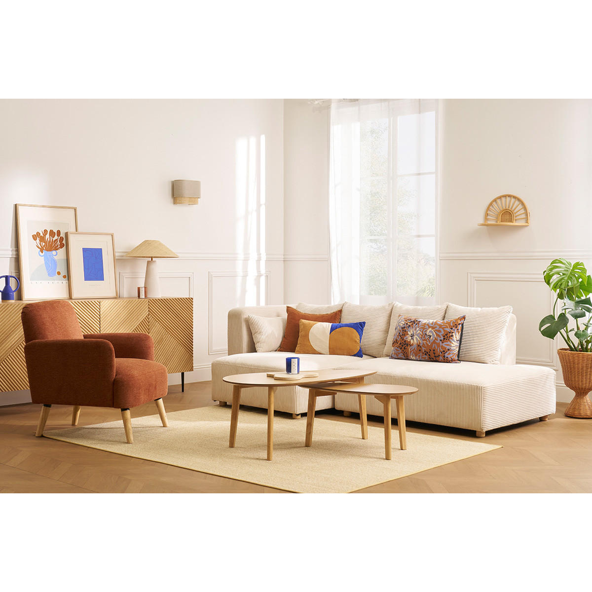 COUCHTISCH 2er-Set Eiche ARTIK - Eiche Bianco, Holz (100/50/40.5cm) - Miliboo