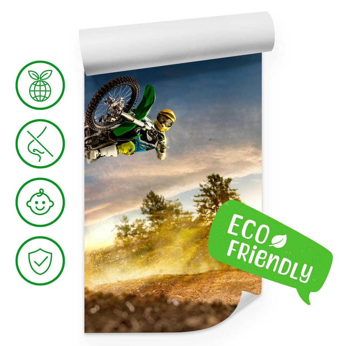 FOTOTAPETE für Jugendzimmer Motocross Sprung Berge Bäume 500x350 - Gelb/Beige, Papier (500/350cm) - Muralo