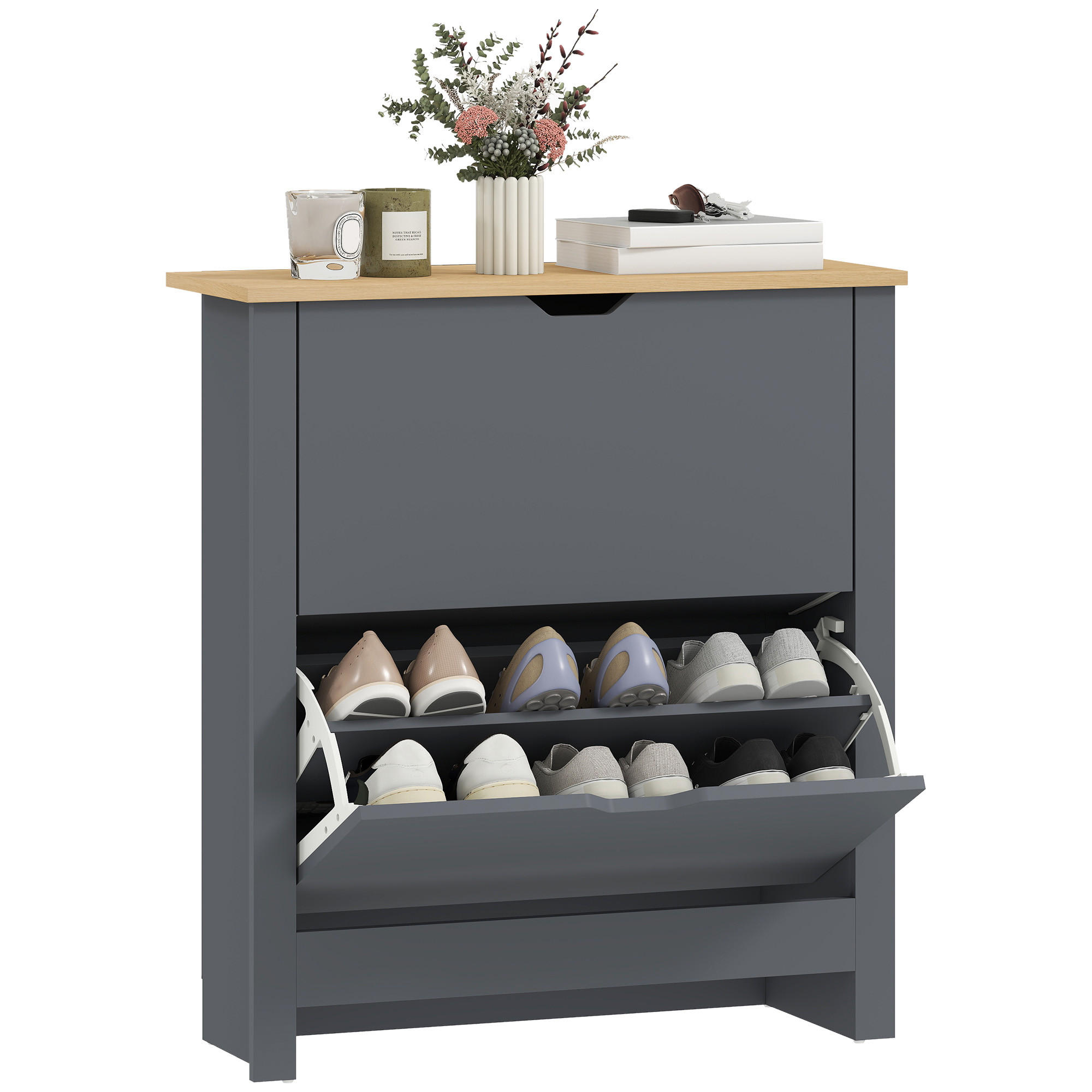 SCHUHSCHRANK Dunkelgrau Holzwerkstoff klappbar mit Fächern 1 Stück - Dunkelgrau, Holz (72/80/26cm) - PANGIVO
