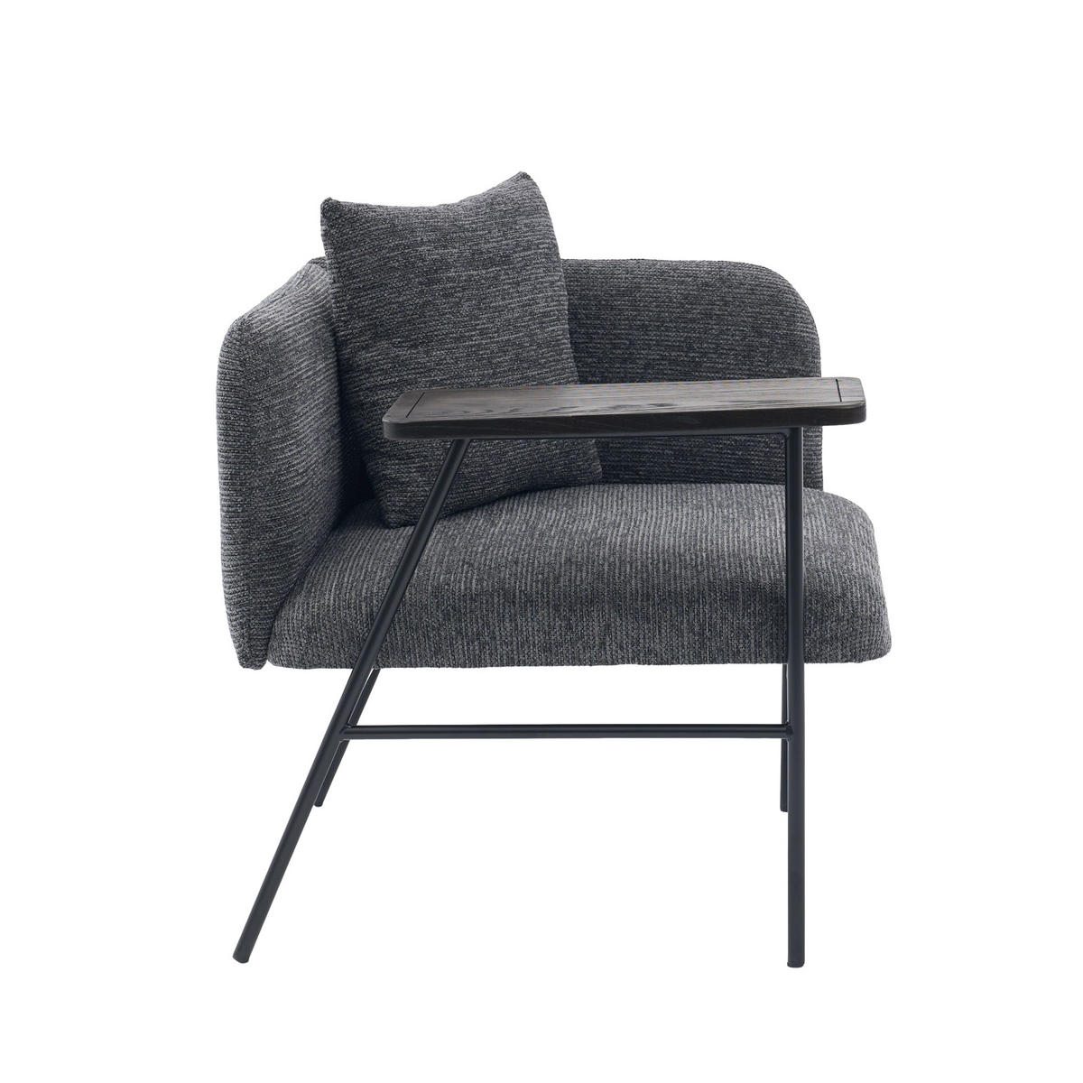 SESSEL mit Beistelltisch und Staufächern, DE-42265, Dunkelgrau - Dunkelgrau, Metall (86/71/72cm) - ComfortXL