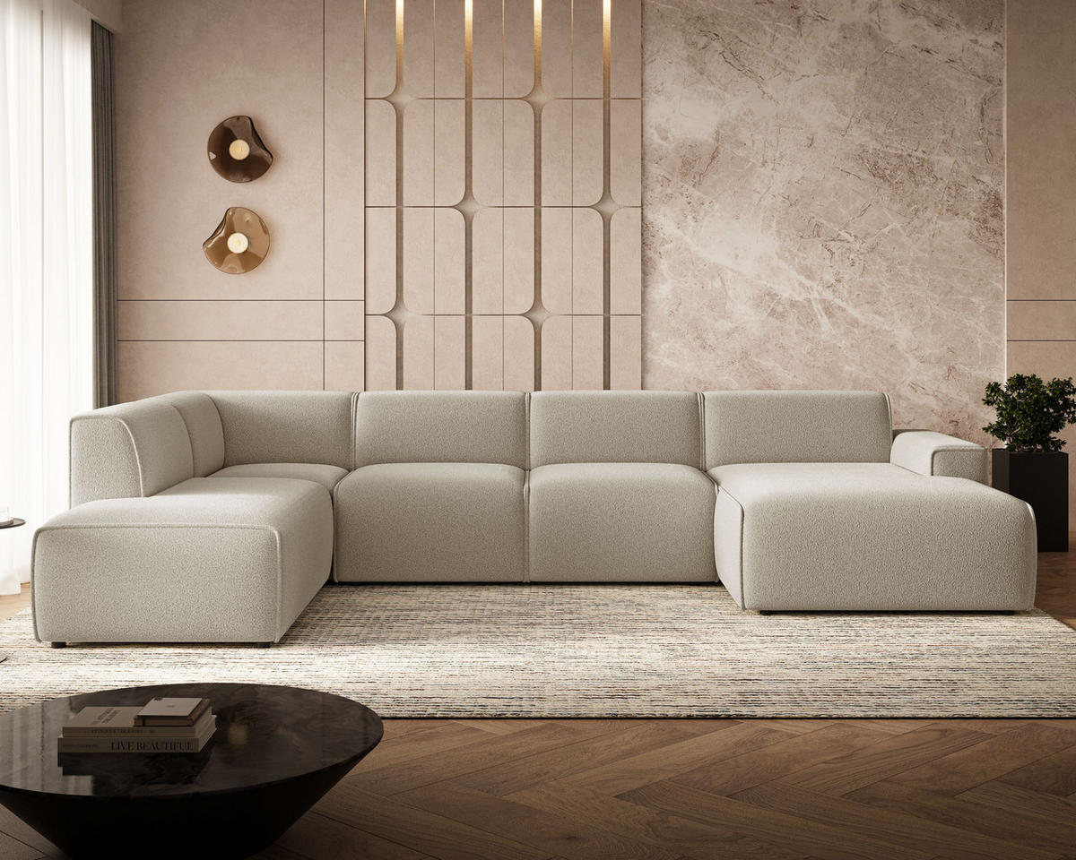 ECKSOFA U Belluno Beige Links - Beige/Schwarz, Holz/Kunststoff (378/220cm) - Graingold