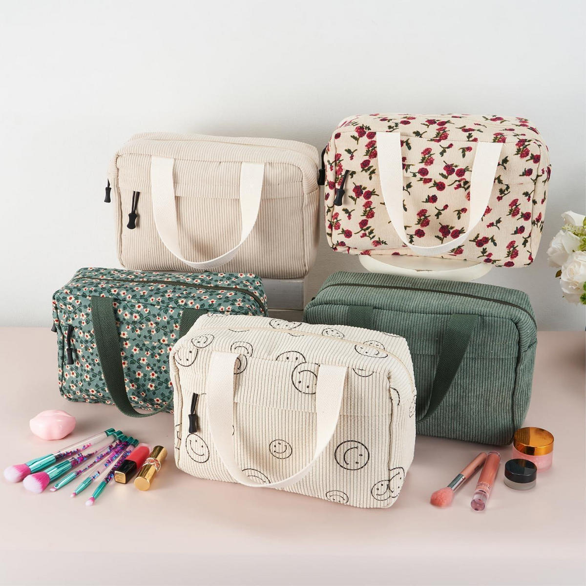 KULTURTASCHE Cord Damen Beige-c 30 cm - Multicolor, Textil (18/2/26cm)