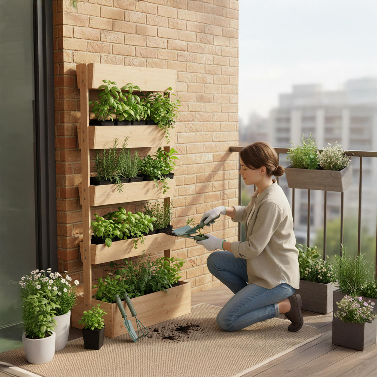 VERTIKALBEET - Braun, Holz/Textil (80/180/48cm) - Relaxdays