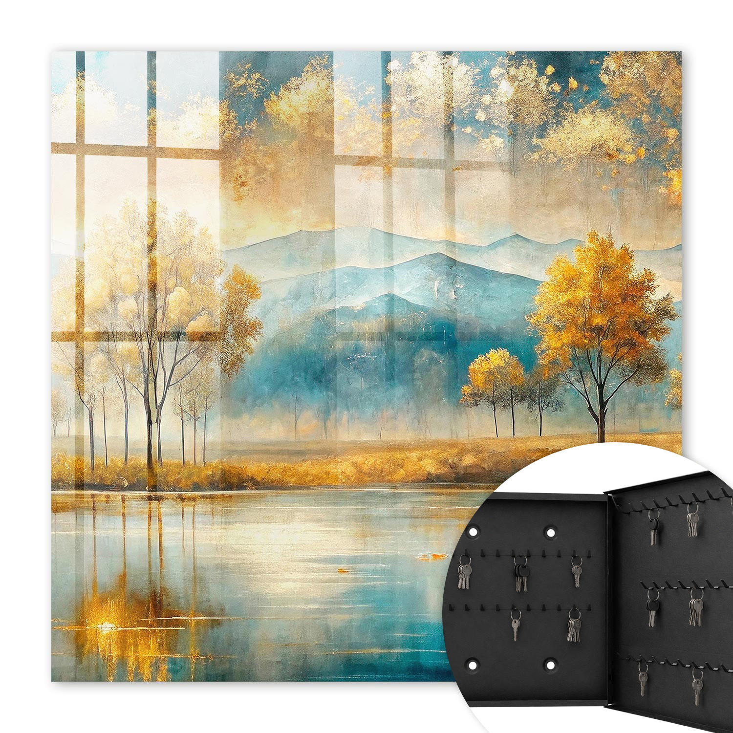 SCHLÜSSELBOX Schwarz 30x30 cm- Türöffnung nach rechts - Herbstliche Harmonie - Gelb, Metall (30/30/5cm) - TULUP