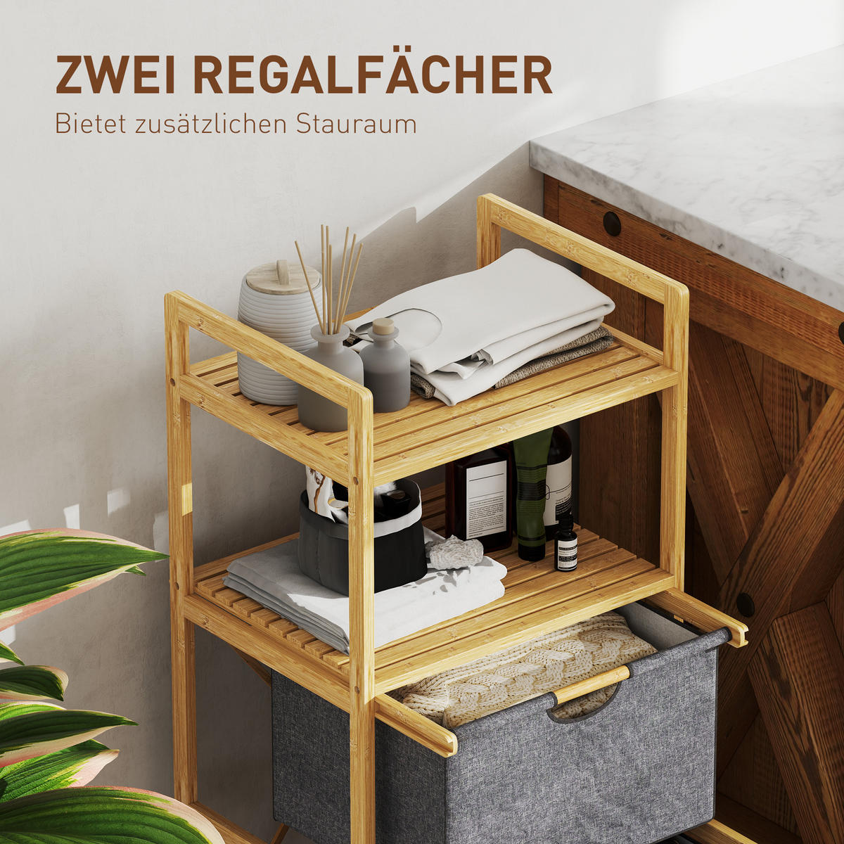 WÄSCHEKORB 35,4 L Wäschesammler, Natur - Naturfarben, Naturmaterialen (44/96/34cm) - HOMCOM