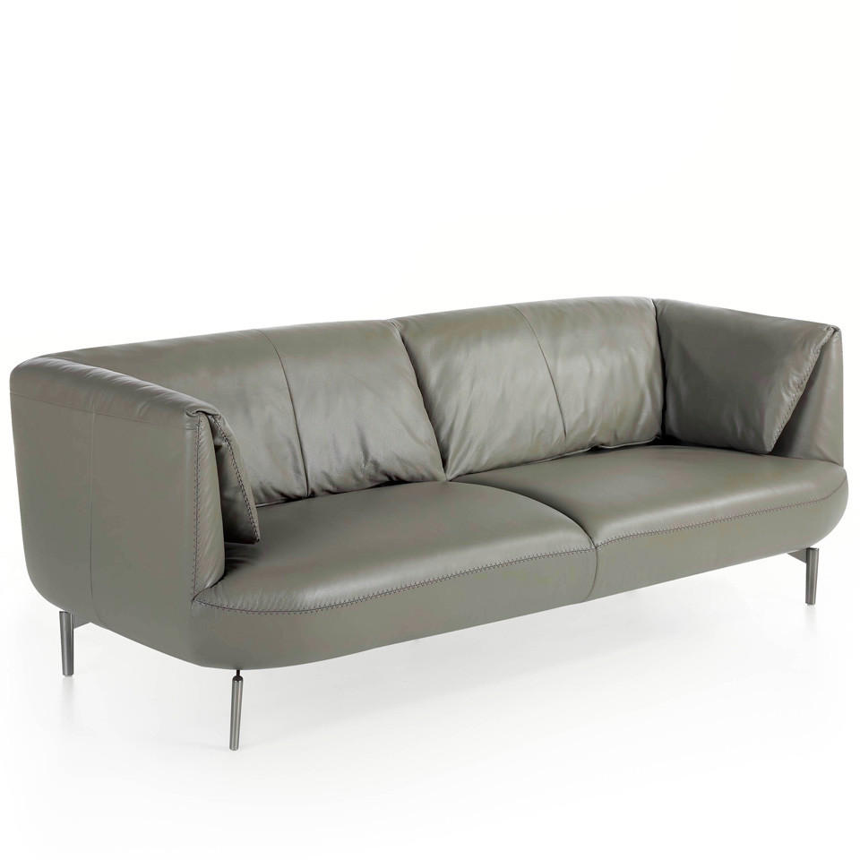 SOFA 3-SITZER Grau Stahl 210/90/78 cm - Edelstahlfarben/Grau, Leder (210/78/90cm) - ANGEL CERDA