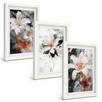 BILDER SET 3er Set - 20x30 cm Weißer Rahmen - Blumen Marmor weiß schwarz - Weiß, Kunststoff (20/30cm) - TULUP