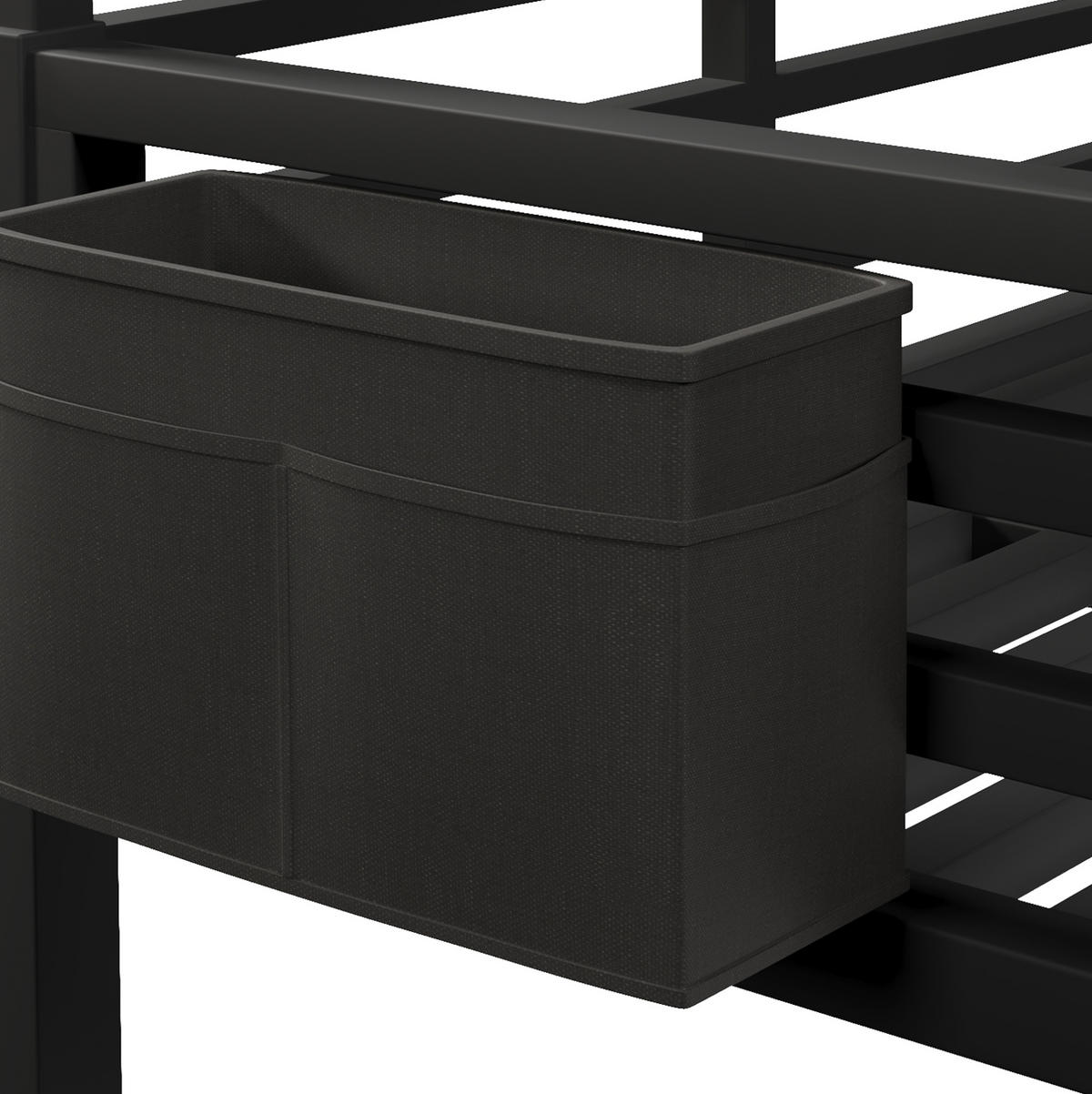 ETAGENBETT Metall & Holzwerkstoff 140x200 cm Schwarz mit LED, Hausbett-Design, Stofftaschen & Sicherheitsgeländer - Schwarz, Metall (140/200cm) - Modfu