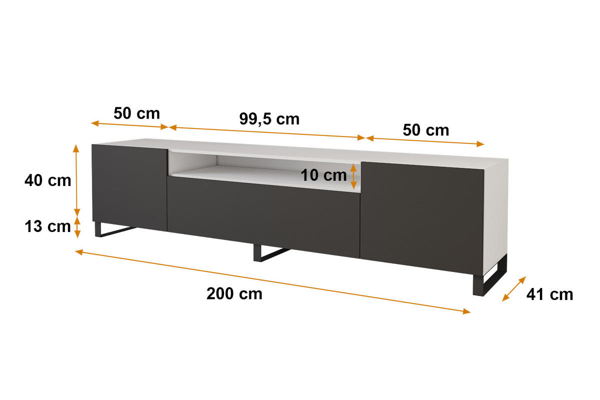 LOWBOARD ELIO-S 200x53x41 cm - Weiß / Schwarz - Schwarz/Weiß, Holzwerkstoff (200/53/41cm) - ALTDECOR