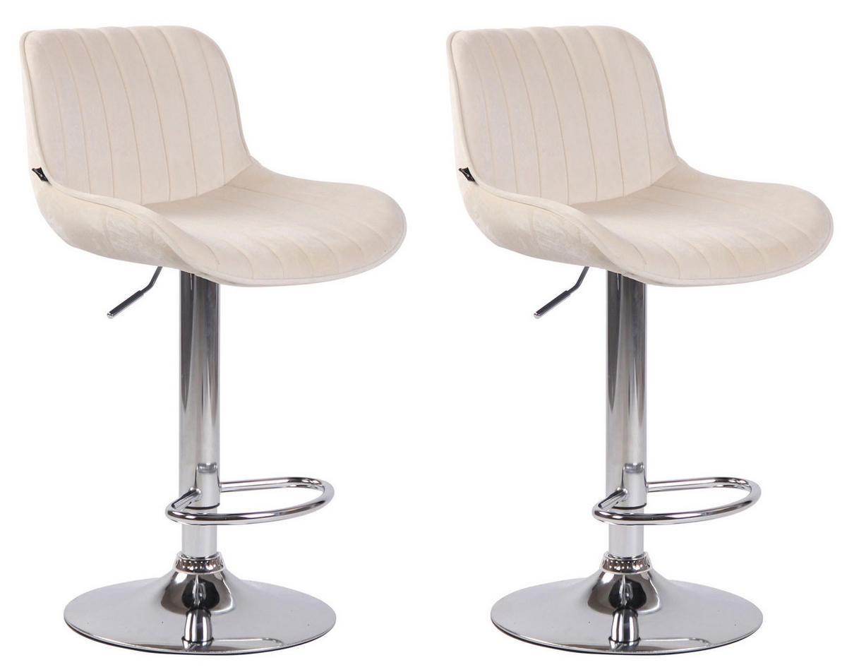 BARHOCKER 2er Set Samt creme - Chromfarben/Creme, Textil/Metall (50/86/50cm) - CLP