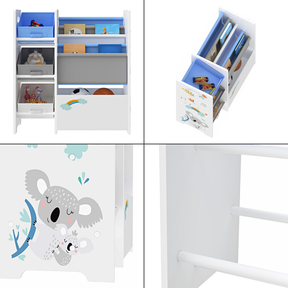 KINDERREGAL Vimianzo - Blau/Weiß, Holzwerkstoff/Textil (65/60/30cm) - [en.casa]