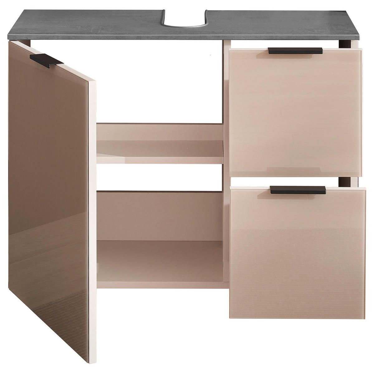 WASCHBECKENUNTERSCHRANK mit 1 Tür - Holzwerkstoff / Glas - Kaschmir / Chromix Anthrazit - Kaschmir/Schwarz, Glas/Holzwerkstoff (80/60/35cm) - home24