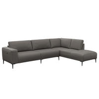 ECKSOFA mit Ottomane - Schwarz/Grau, Leder/Metall (290/203cm) - home24