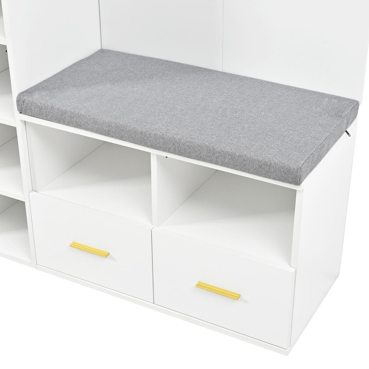 GARDEROBE-SET in Weiß Aufbewahrungsschrank mit Spiegel , Kleiderstange, Schuhbank 3 Haken und 2 Schubladen , B120/T35/H190cm - Weiß, Holzwerkstoff (120/190/35cm) - STILVORA