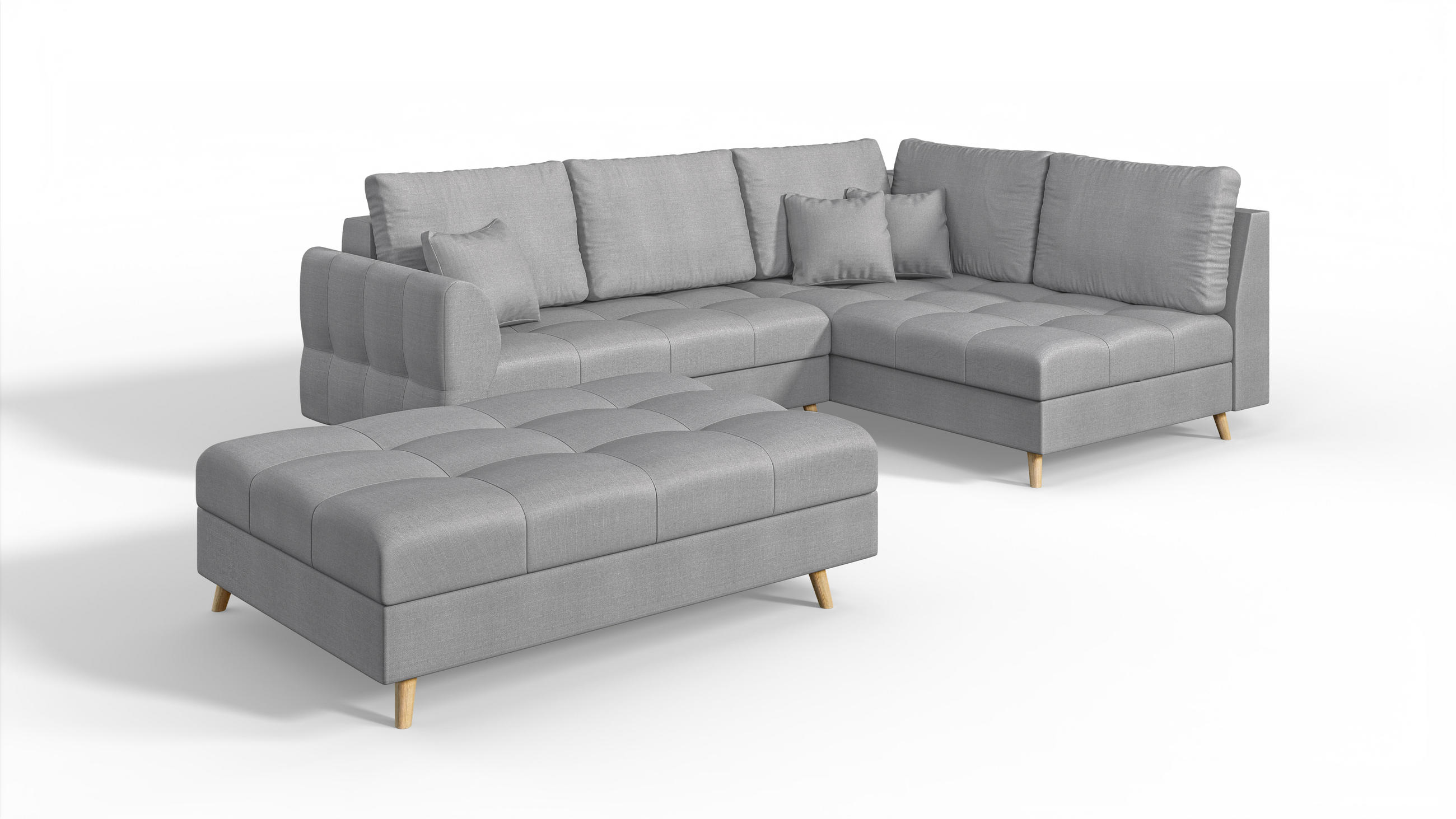 ECKSOFA MIT HOCKER Lorine Mikrofaser Grau - Hellbraun/Grau, Buchenholz/Textil (231/161cm) - S-Style Möbel
