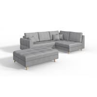 ECKSOFA MIT HOCKER Lorine Mikrofaser Grau - Hellbraun/Grau, Buchenholz/Textil (231/161cm) - S-Style Möbel