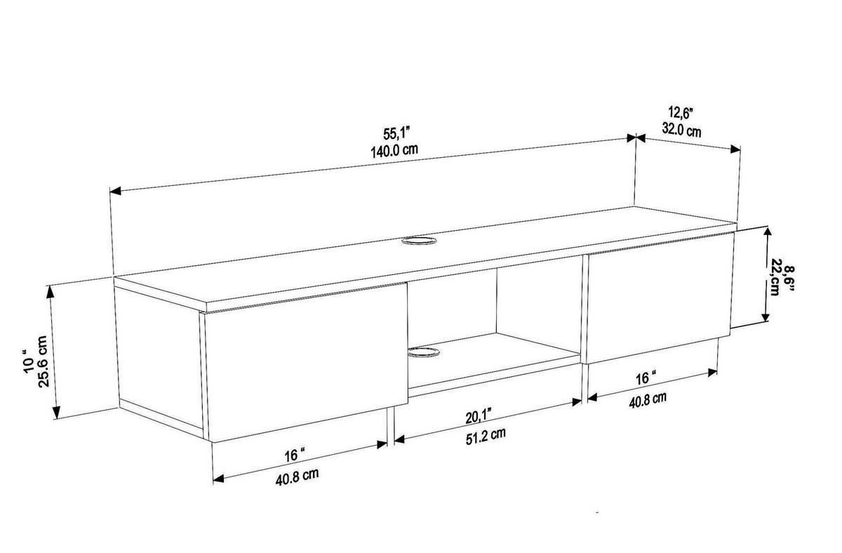 TV Unit Elia Schwarz Ohne Regal - Schwarz, Holzwerkstoff (32/25.6/140cm) - Decorotika