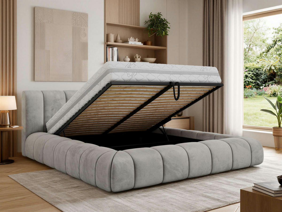 POLSTERBETT NUBEA CLASSIC 160/200 - Hellgrau Velvet - ohne Matratze - Hellgrau, Textil (160/200cm) - MKS