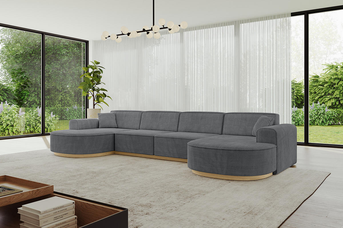WOHNLANDSCHAFT MARI-U2-v2 - 388x171x83 cm Dunkelgrau Cord - Dunkelgrau, Holzwerkstoff/Textil (388/83/171cm) - ALTDECOR