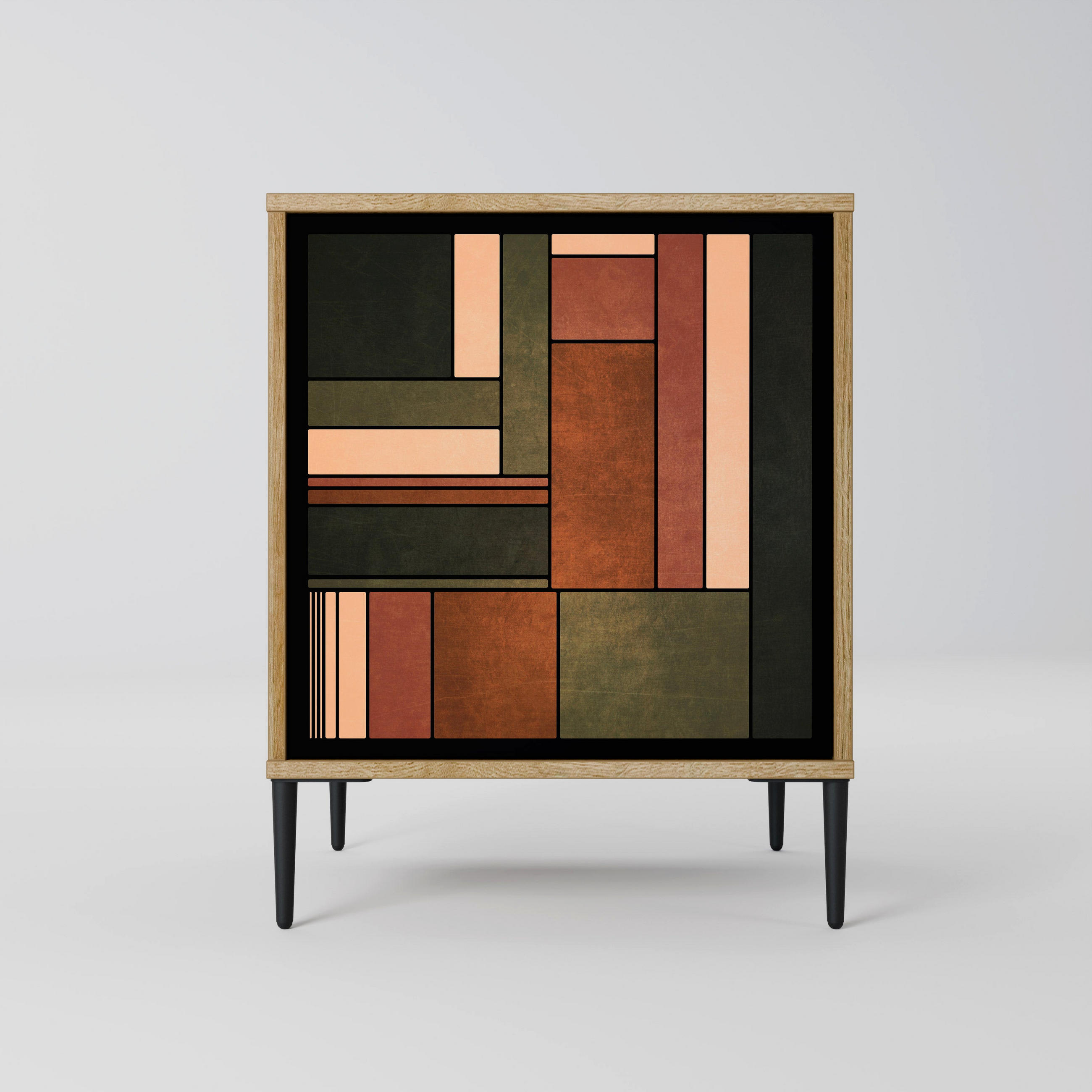 SIDEBOARD FIGURES OF NATURE, Eichefarben, 57,5x42x72,5 cm, Schwarze Metallfüße - Eichefarben/Multicolor, Holzwerkstoff/Metall (57.5/72.5/42cm) - SpaceRebels