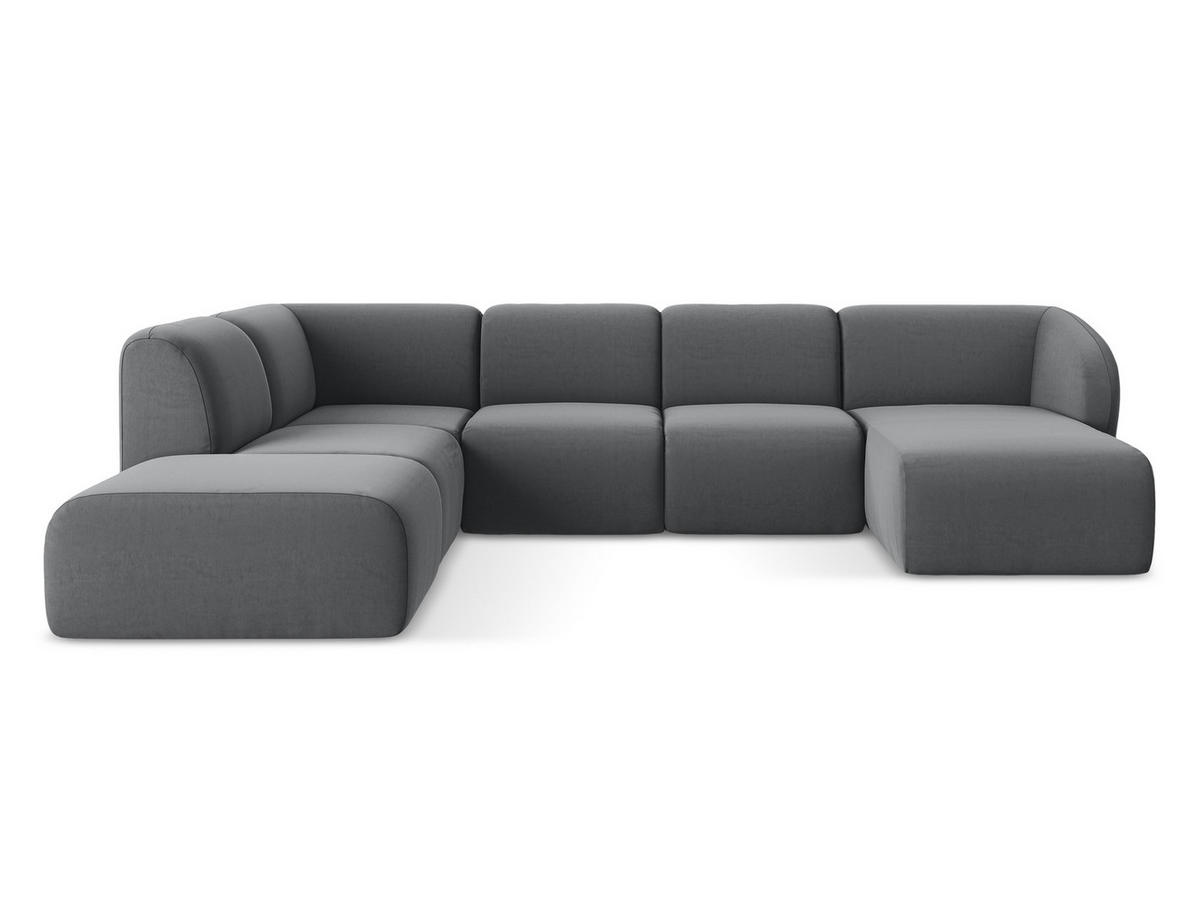 WOHNLANDSCHAFT Samt Stoff Grau - Edelstahlfarben/Schwarz, Holzwerkstoff/Kunststoff (325/75/236cm) - Makamii