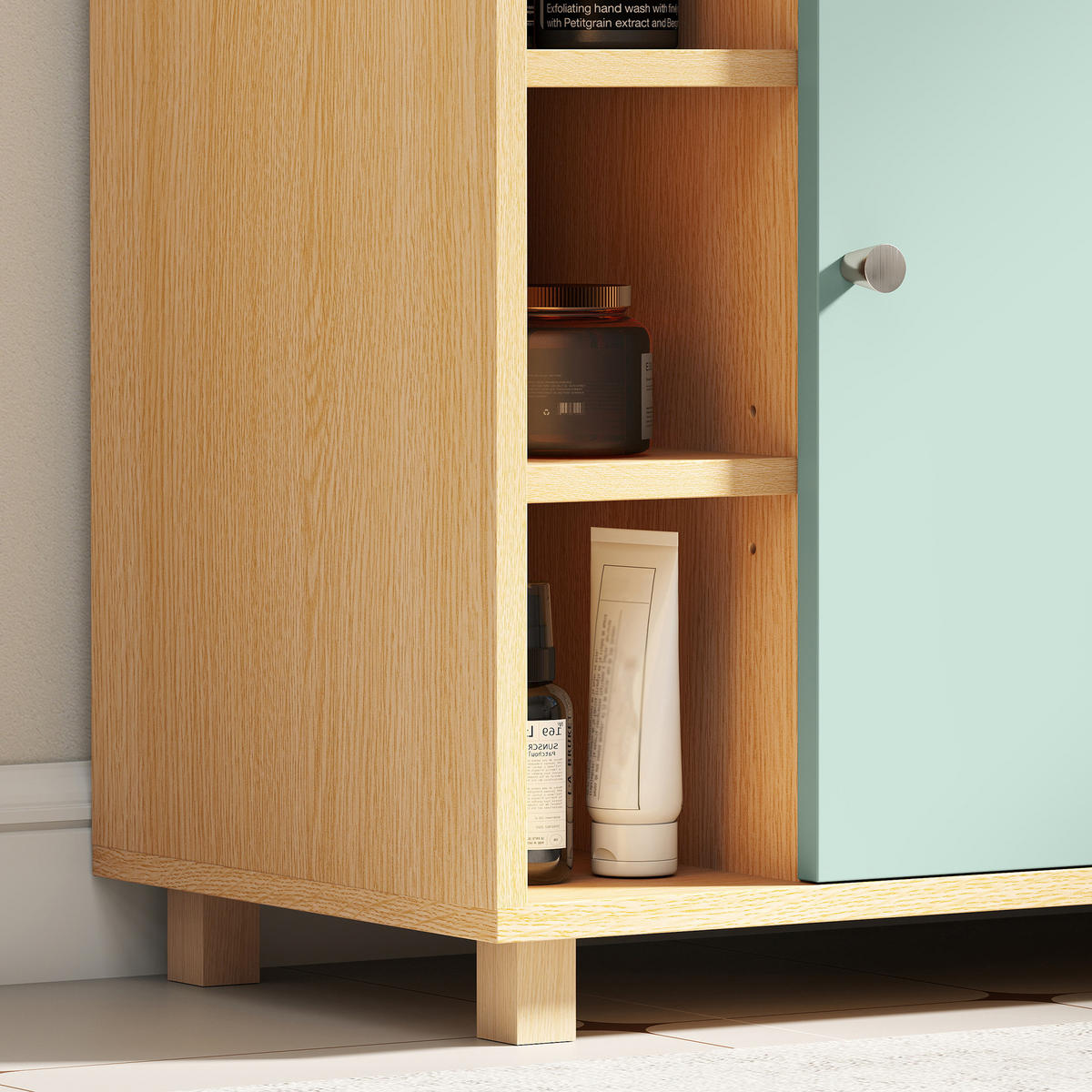 WASCHBECKENUNTERSCHRANK DE-15925 mit 6 offenen Regalen Grün - Grün, Holzwerkstoff (60/57/33cm) - ComfortXL