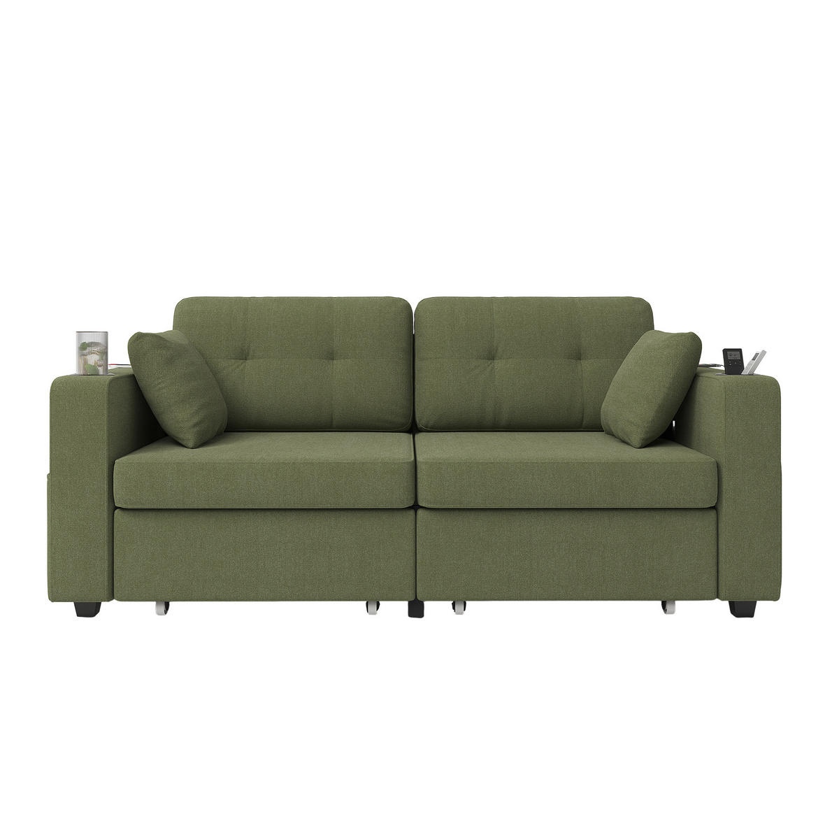 SOFA mit Stauraumschubladen und USB 172 x 75 x 82 cm Chenille Olive - Olivgrün, Holzwerkstoff (172/82/75cm) - Meubliv
