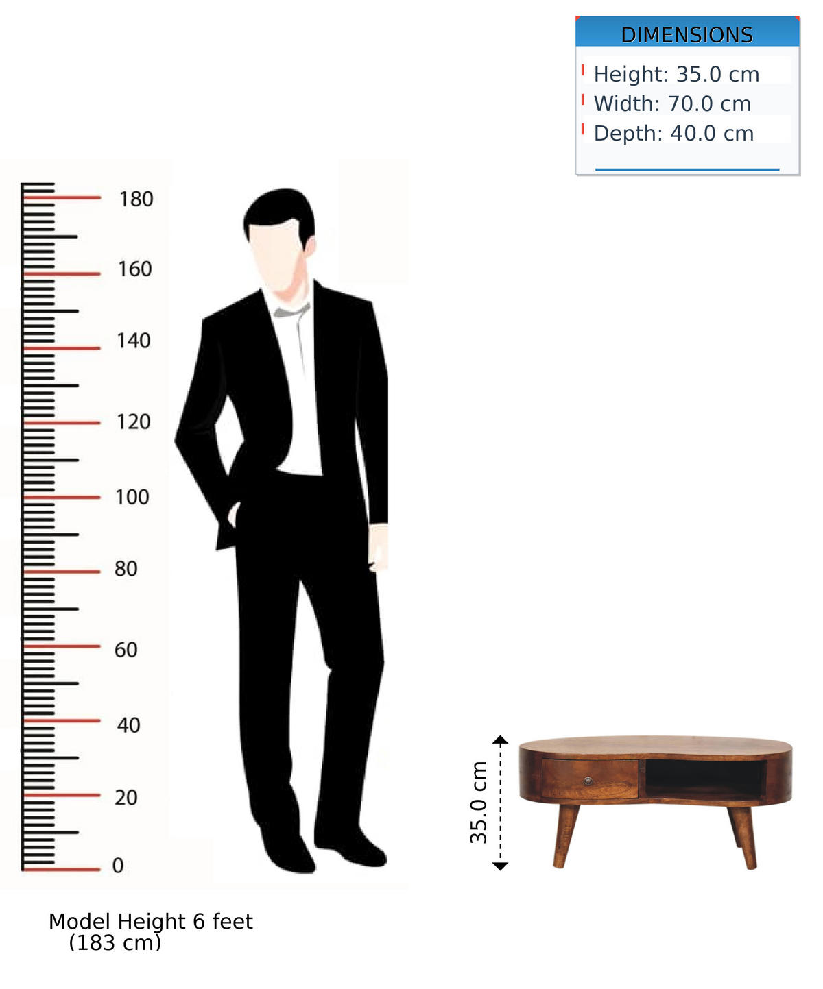 MINI klubska mizica iz masivnega lesa v kostanjevem valovitem dizajnu, 1 predal in odprt predelek, temno rjava - temno rjava/barve medenine, mangov les/kovina (40/70/35cm) - Artisan Furniture
