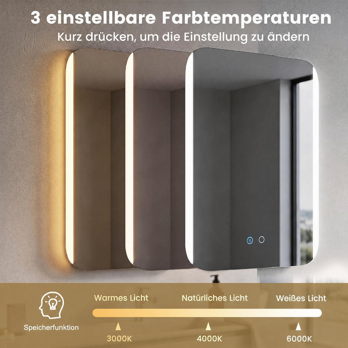 BADSPIEGEL mit LED Beleuchtung weiß - Weiß, Glas (50/70/3.6cm) - COSTWAY