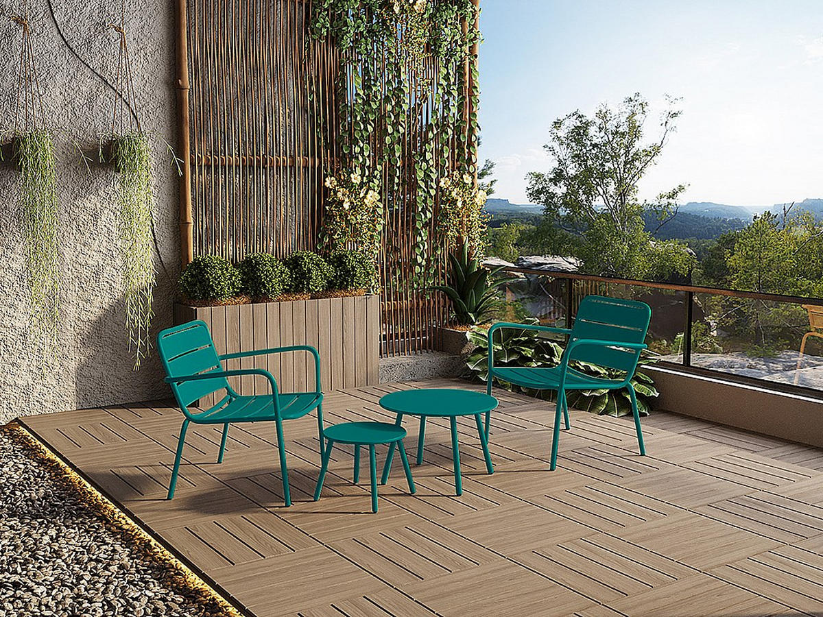 GARTENSESSEL niedrig & stapelbar - Metall - Blau - MIRMANDE von MYLIA - Opal, Metall (67.5/71.5/60cm) - Vente-Unique