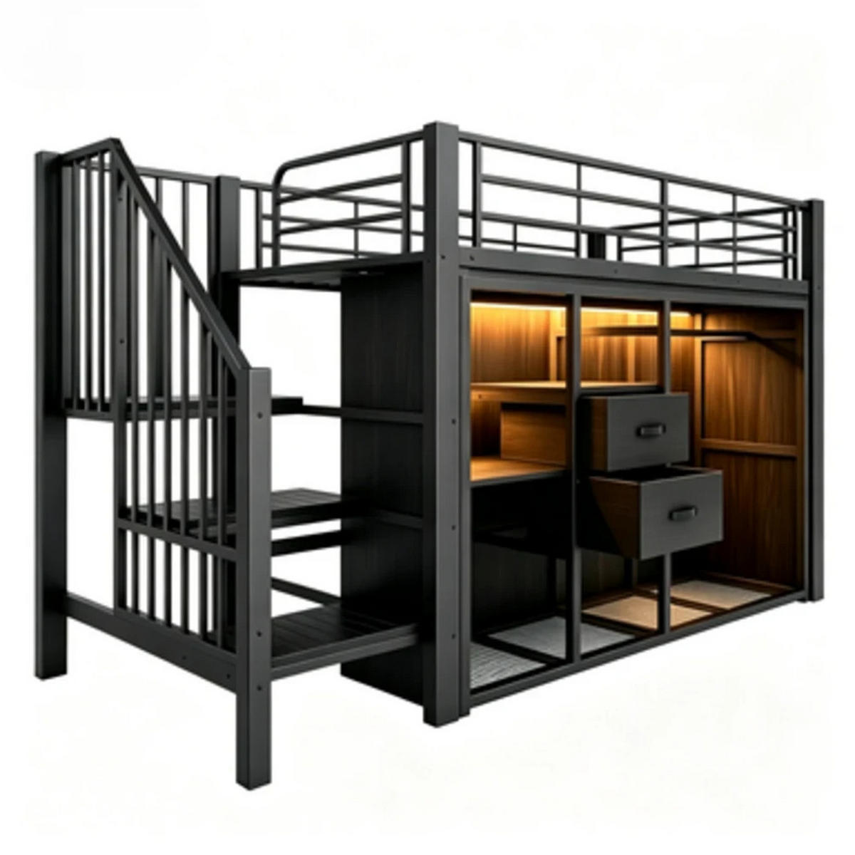 HOCHBETT 90×200 cm aus Metall mit LED-Beleuchtung, schwarz - Schwarz, Metall (90/200cm) - Luhomfu