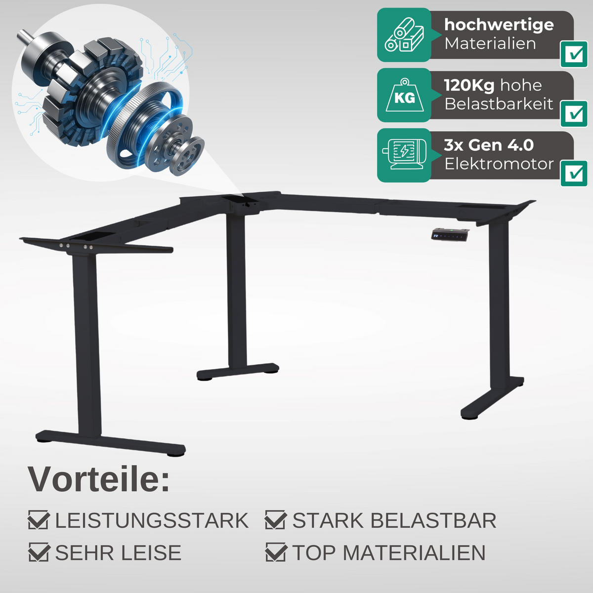 ECK TISCHGESTELL HÖHENVERSTELLBAR Lift L7 grau - Grau, Metall (68/180/118cm) - Albatros