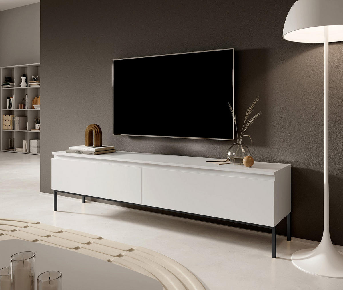 TV-LOWBOARD Bemmi Weiß auf Metallgestell 150/44/32 cm - Schwarz/Weiß, Holzwerkstoff/Metall (150/46/32cm) - Selsey