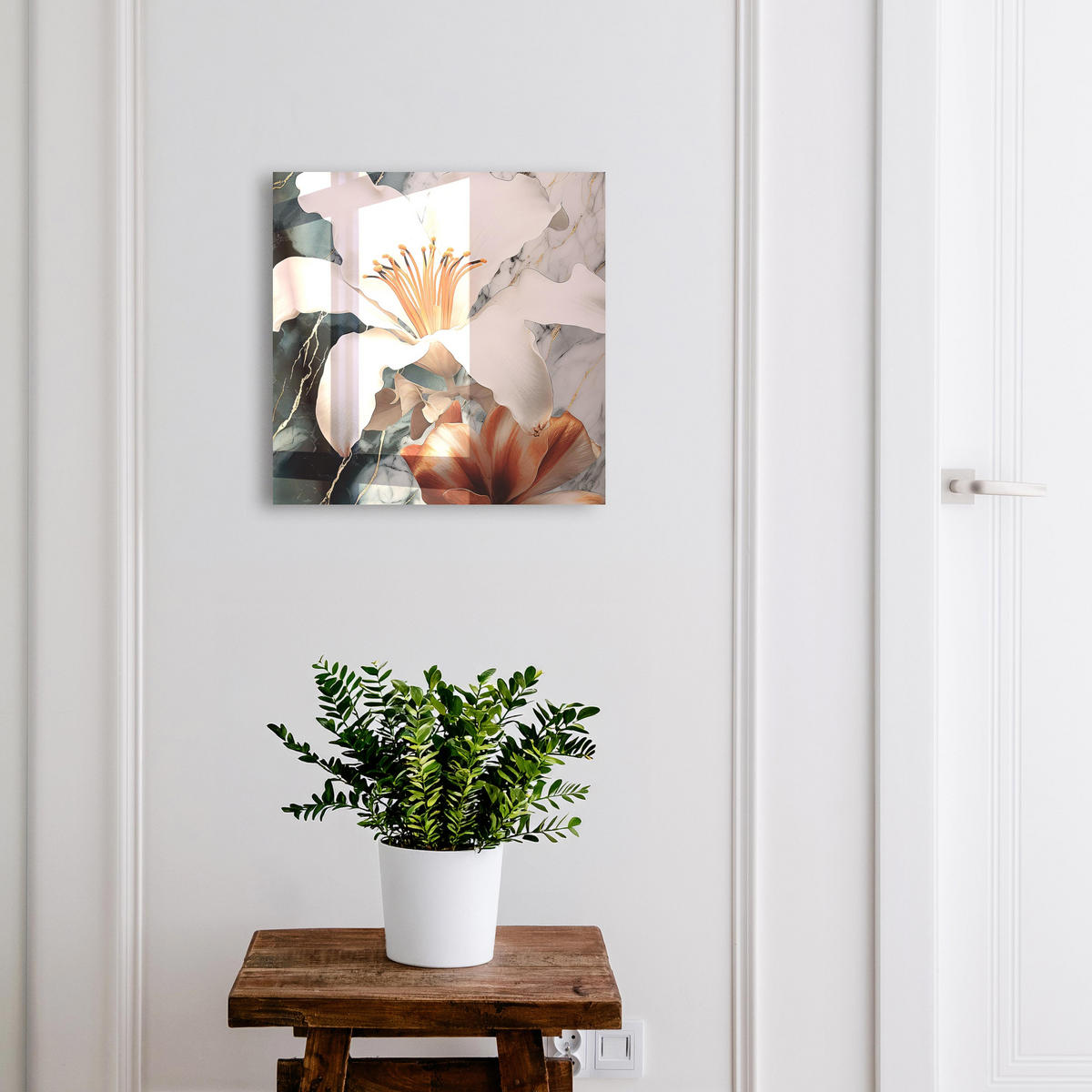SCHLÜSSELBOX Schwarz 30x30 cm- Türöffnung nach rechts - Florale Eleganz - Weiß, Metall (30/30/5cm) - TULUP
