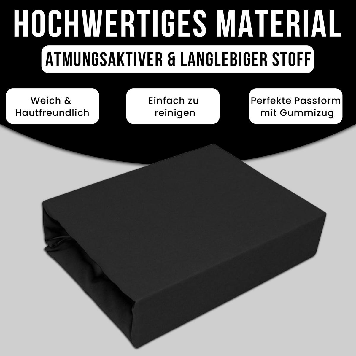 SPANNBETTLAKEN 180/200 cm, Jersey Elastisch 100 % Baumwolle Schwarz - Schwarz, Textil (180/200cm) - Best For Home