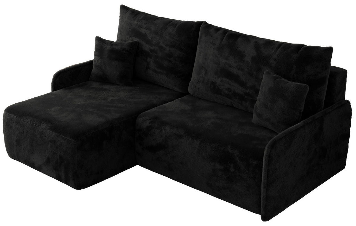 ECKSCHLAFSOFA ARPA L Schwarz Plüsch - links - Schwarz, Kunststoff/Textil (198/150cm) - MKS