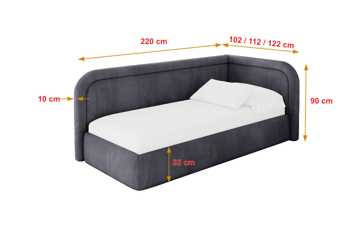 EINZELLBETT Jugendbett mit Bettkasten, Links - JOVY 80x200 Dunkelgrau - Dunkelgrau, Holzwerkstoff/Textil (80/200cm) - ALTDECOR