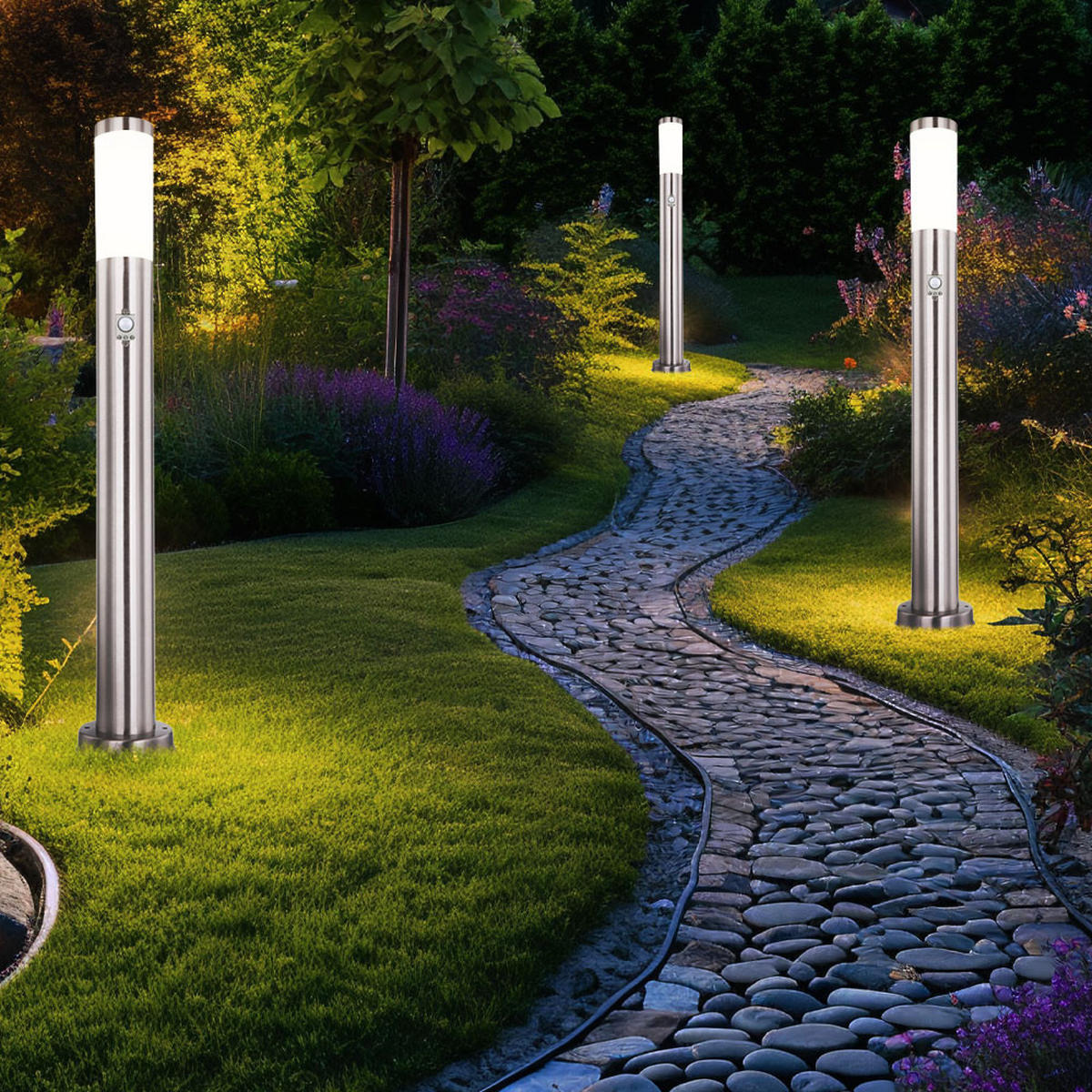 LED STEHLEUCHTE Silber mit Bewegungsmelder - Silberfarben, Metall (7.6/11/80cm) - Globo Lighting