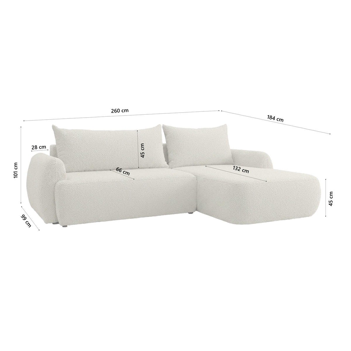 ECKSOFA MUNDUK II mit Schlaffunktion, Beige - Beige, Textil (260/184cm) - Fedve