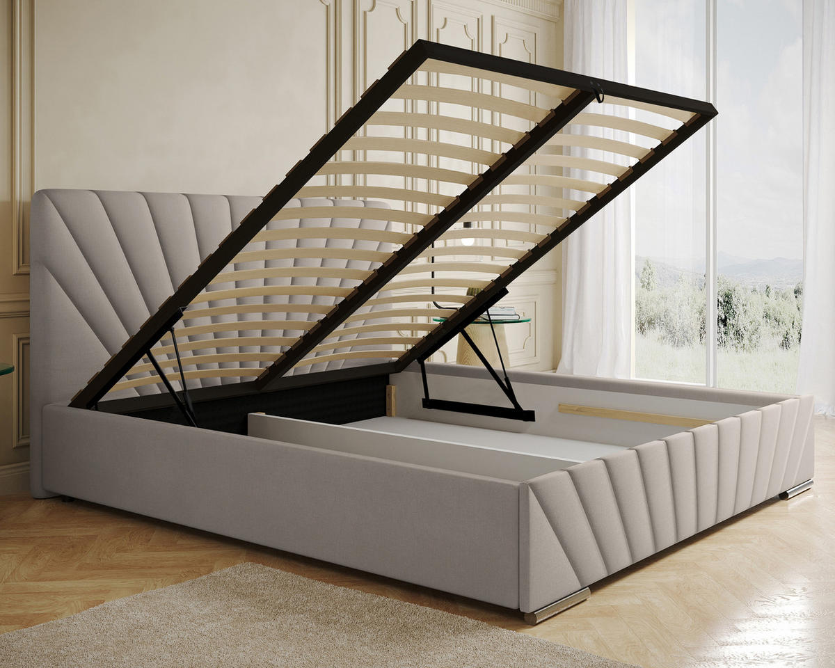 POLSTERBETT Ray 180 x 200 cm mit Bettkasten und Lattenrost, Federkernmatratze- beige - Beige, Holz (180/200cm) - Homesy