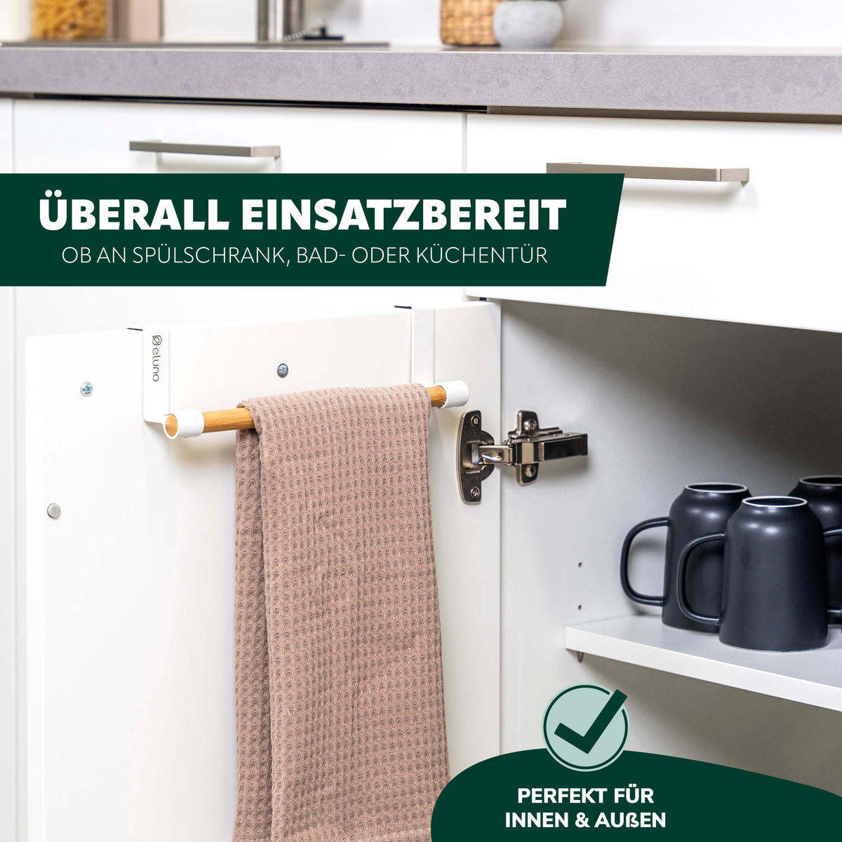 GESCHIRRHANDTUCHHALTER, weiß, Bambus - Weiß, Metall (25/7.5/6cm) - eluno