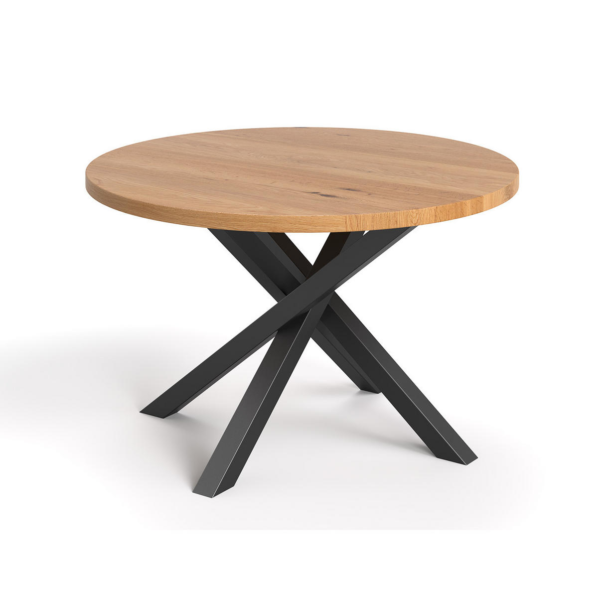 ESSTISCH Aster Runder aus massivem Eichenholz 130 cm - Eichefarben/Schwarz, Holz/Metall (130/130/75cm) - Danzz