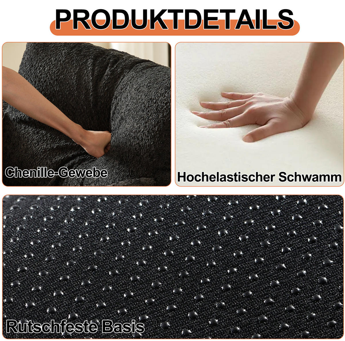 SCHLAFSOFA 2-in-1, Chenille mit Armlehnen-Stauraum & Stahlrahmen, 94/181,6/49,5 cm, Schwarz - Schwarz, Textil (94/49.5/181.6cm) - Redom