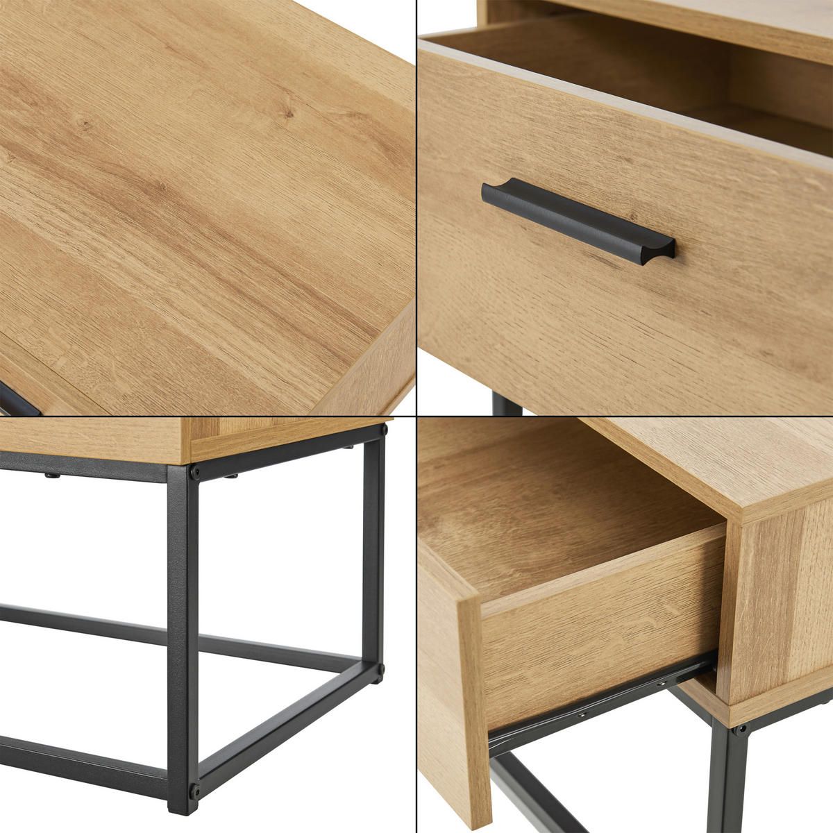 NACHTTISCH Lavangen - Eichefarben/Schwarz, Holzwerkstoff/Metall (55/39/40cm) - [en.casa]