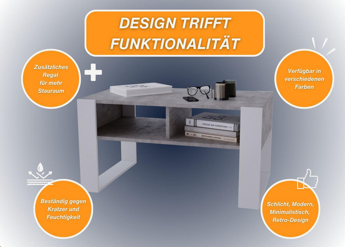 COUCHTISCH Kora92 92/45/53,6 - Weiß/Grau, Holzwerkstoff (54/92/45cm) - RAUMHIRSCH FURNITURE